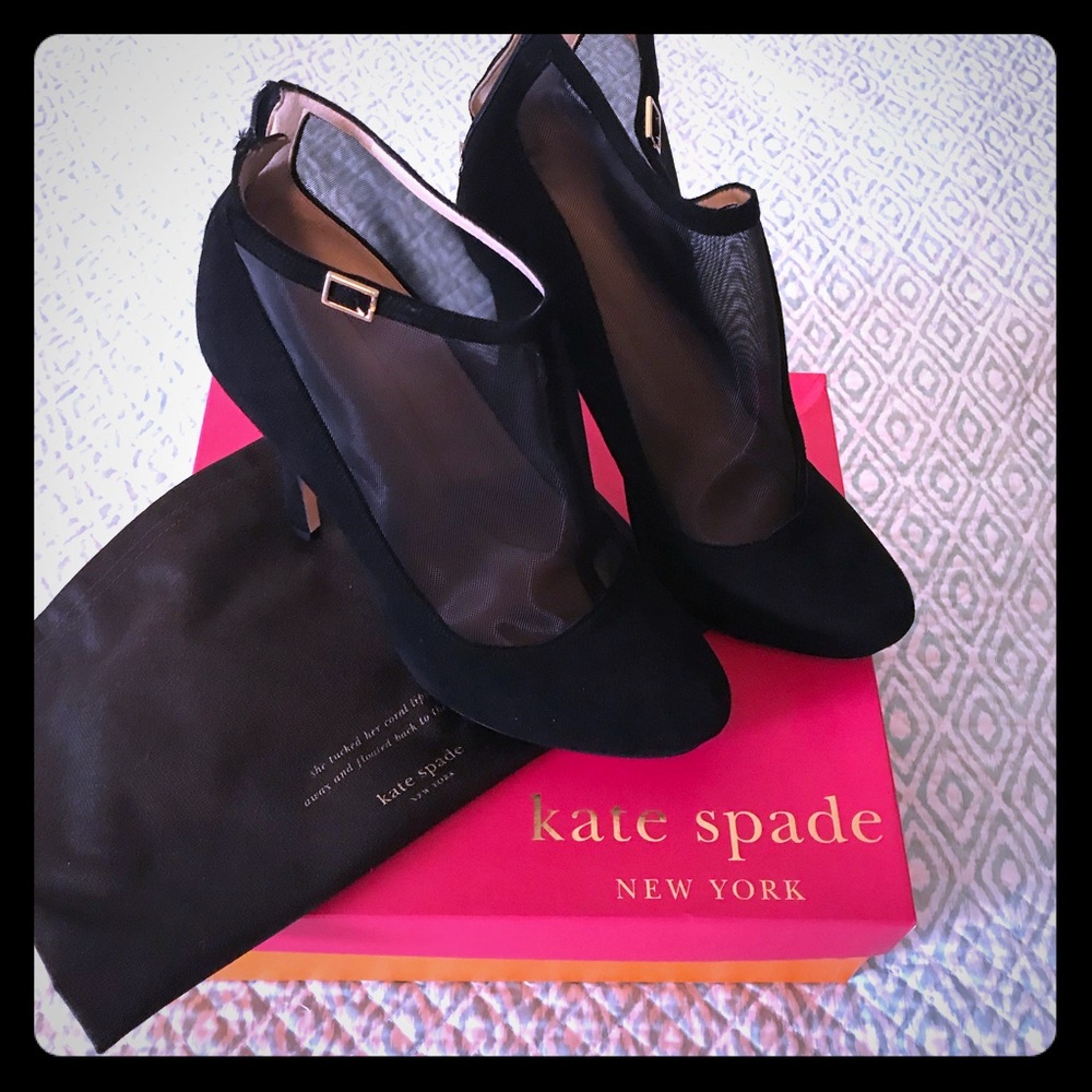 Kate Spade ♠️ Black Mesh Heeled Booties